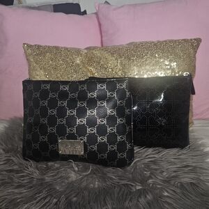 2 Elegant Black Patterned Cosmetic Bags